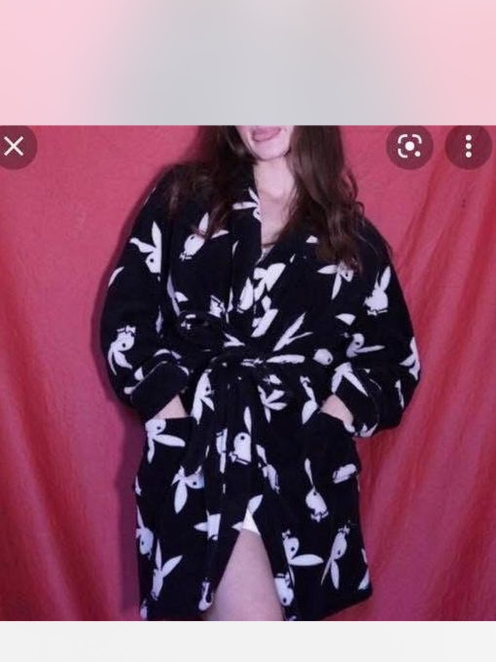 Playboy Plush Black & White Bunny Print Robe - Women's Cozy Lounge Wrap robe